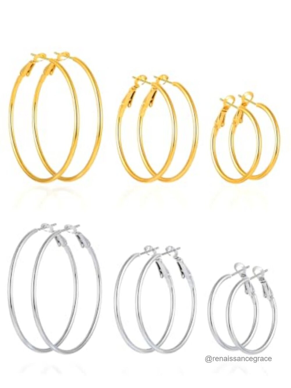 6 Pairs Gold Silver Hoop Earrings Women 14K Gold Plated Stainless Steel